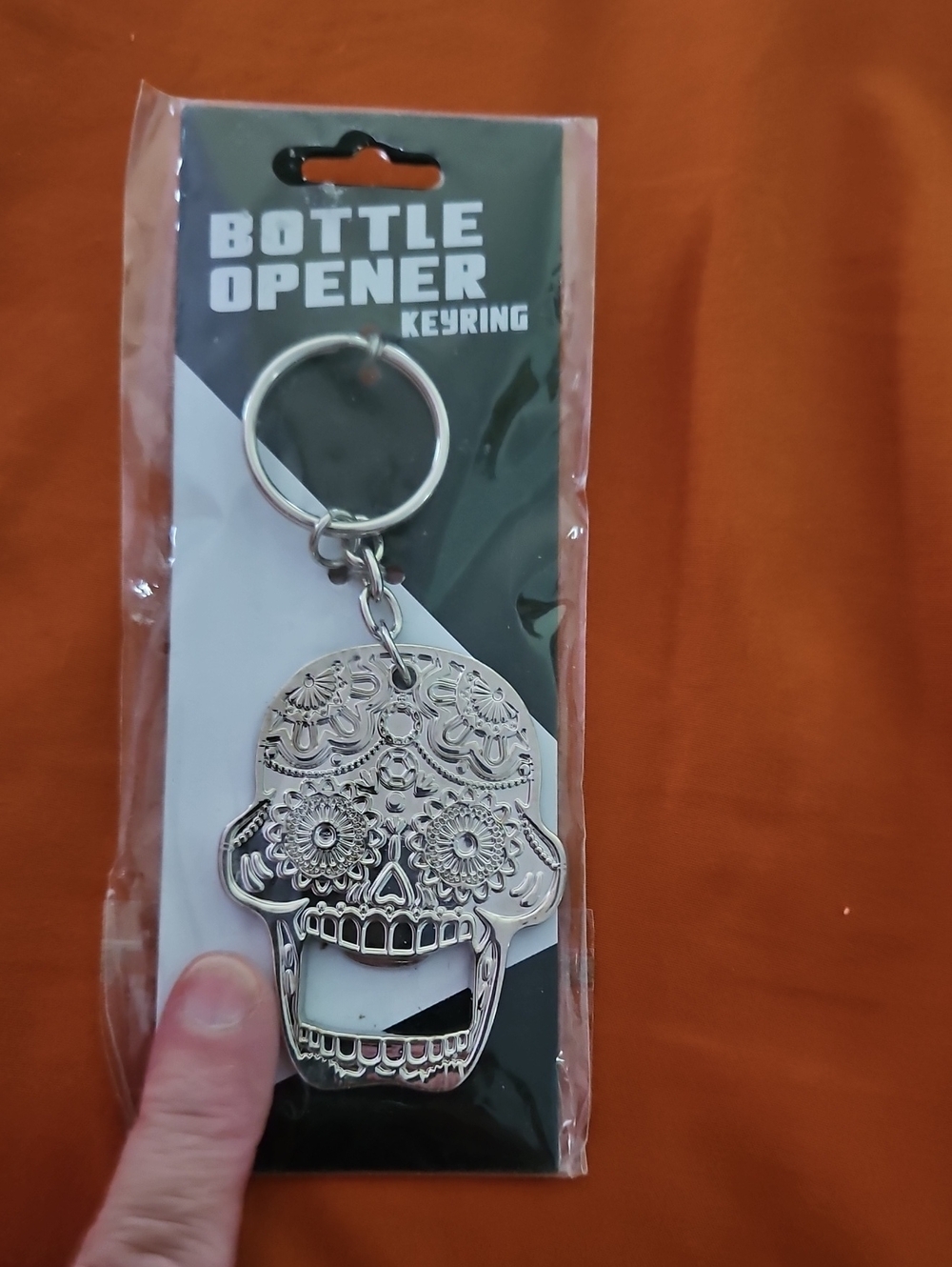 Nip Bottle Opener Keyring - Silver Skull Design